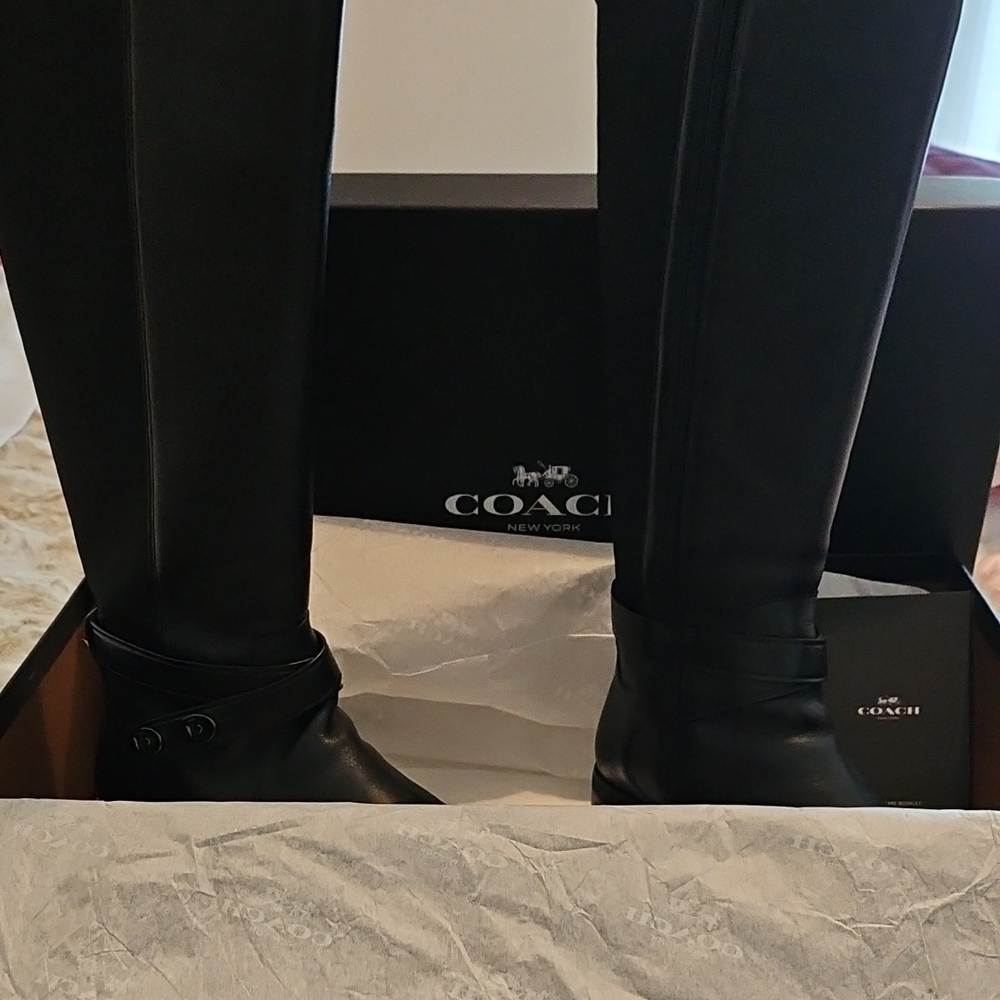 Coach Women's Sleek Black Over the Knee Leather Boots